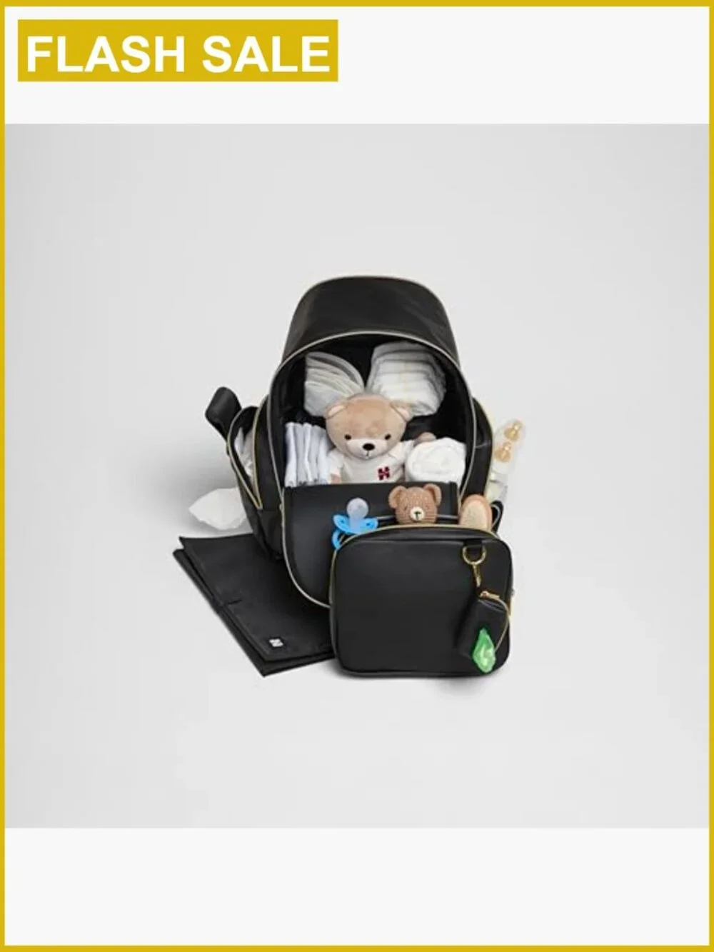 Vegan Leather Diaper Backpack with Changing Pad, Spacious 7-Pocket